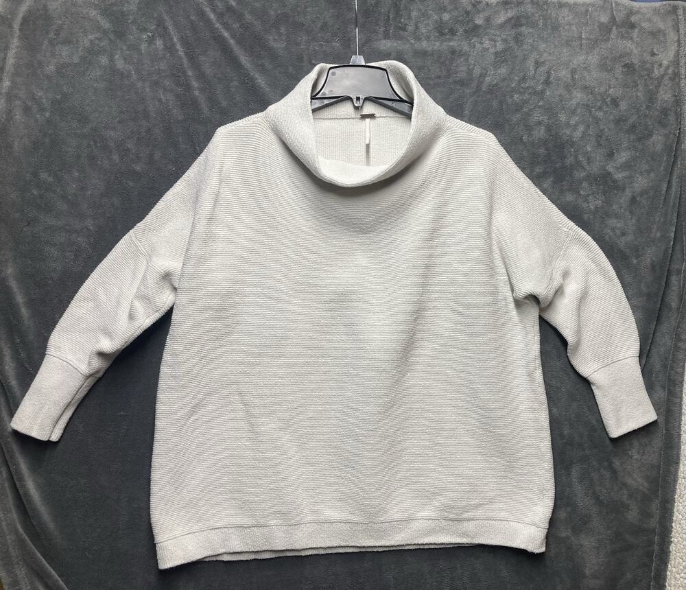 Free People Ottoman Slouchy Tunic Mock Neck Ribbed Knit Sweater White Ivory M